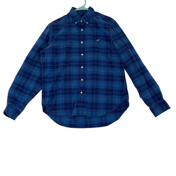 Vineyard Vines Collegiate Shirt Mens Size Medium Blue Plaid Button Up Cotton - Picture 1 of 10